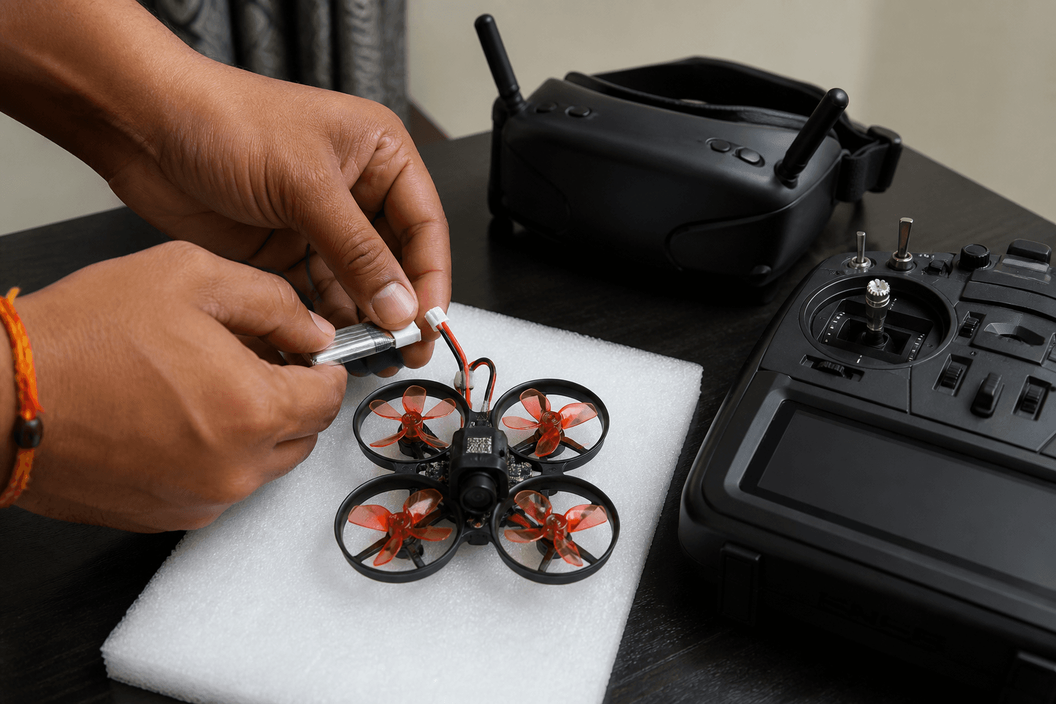 How to power on an FPV drone safely: Power-on order (default whoop / BNF)