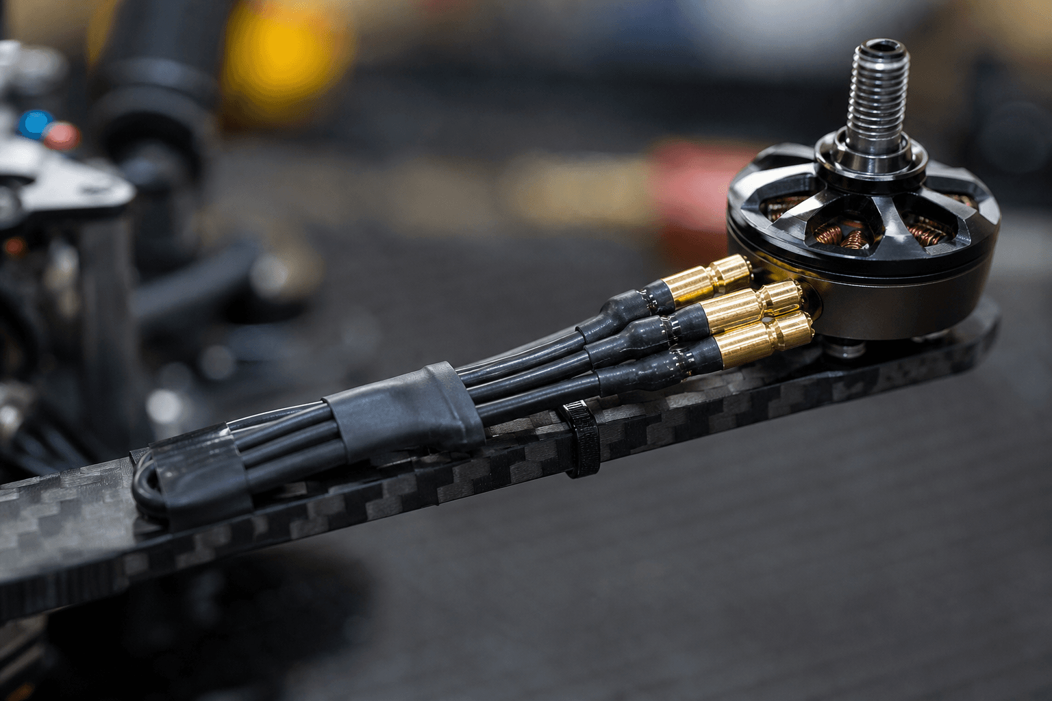 Motor wire routing and bullet connectors
